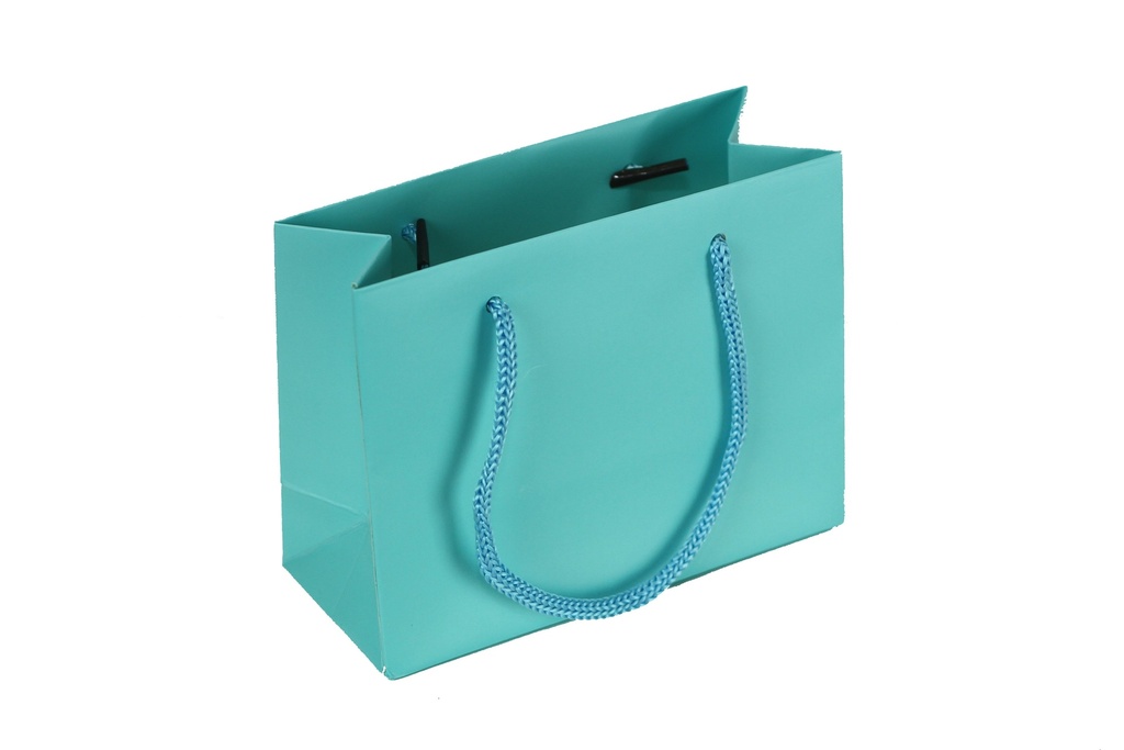 Bolsa azul claro con asa de cordón 14x6x11 cm - 12 unidades
