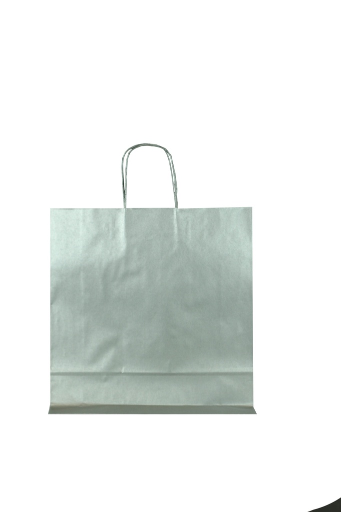Bolsa de papel celulosa con asa torcida, color plata, 32X13X41 CM, 25 unidades