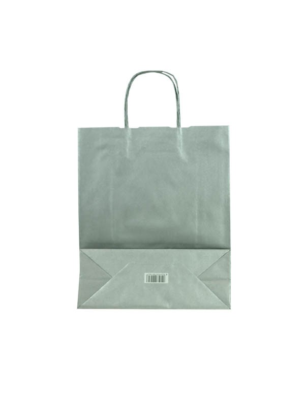 Bolsa de papel celulosa con asa torcida, color plata, 32X13X41 CM, 25 unidades
