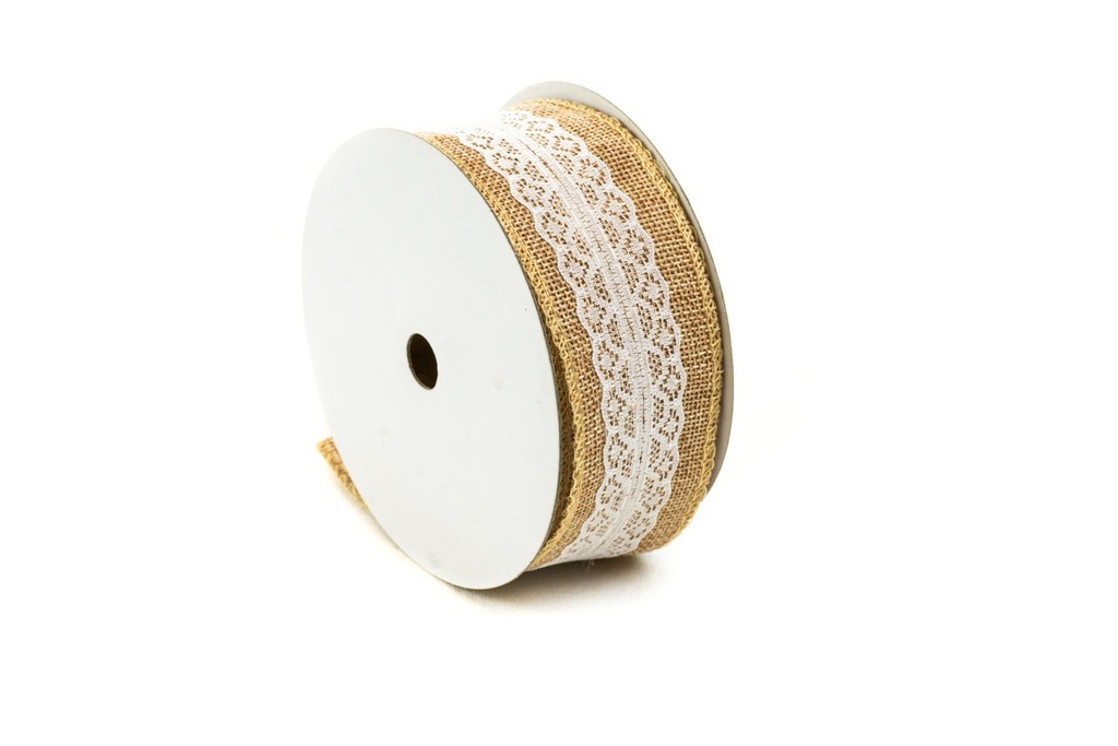 Cinta y encaje de arpillera beige