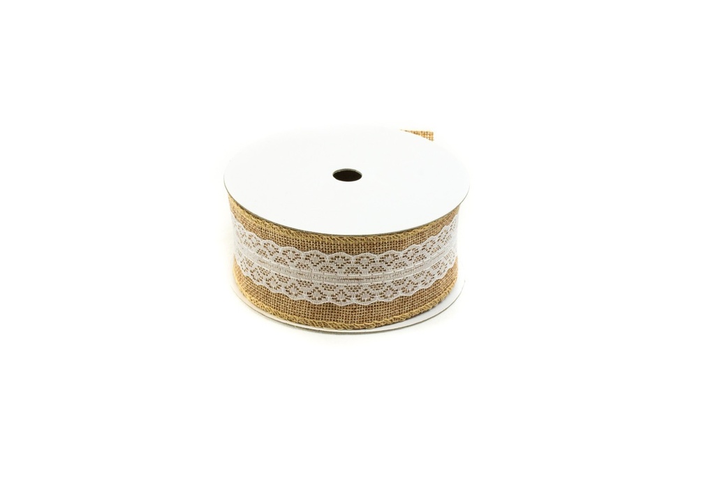 Cinta y encaje de arpillera beige
