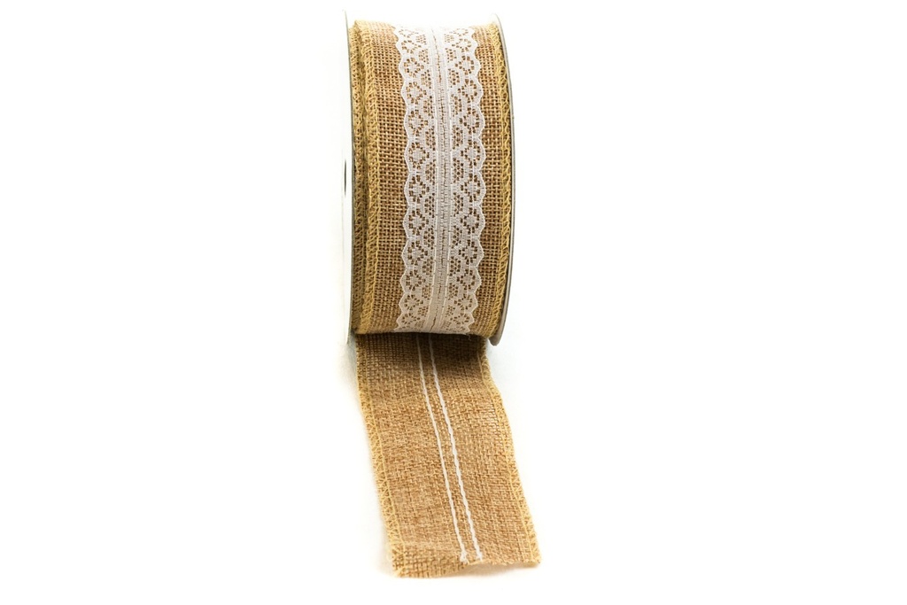 Cinta y encaje de arpillera beige