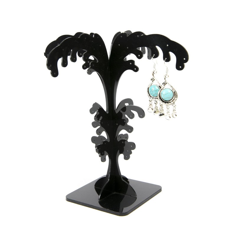 Soporte de exhibición de acrílico negro para pendientes de palmera negra pequeños