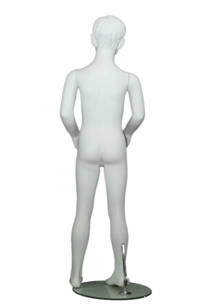 Maniquí infantil blanco mate con cabello tallado y características, 6-8 años