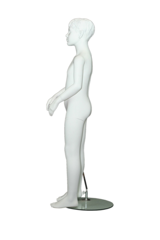 Maniquí infantil blanco mate con cabello tallado y características, 6-8 años