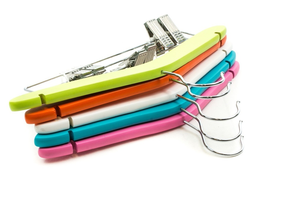 Perchas de Madera para Niños con Barras y Clips Varios Colores 5 Unidades