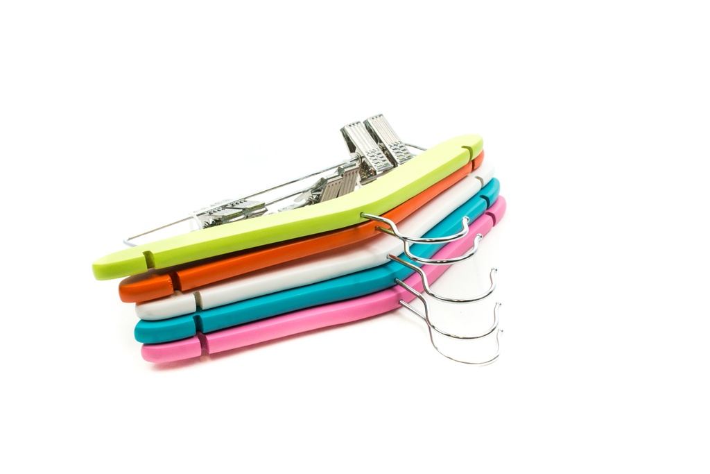 Perchas de Madera para Niños con Barras y Clips Varios Colores 5 Unidades