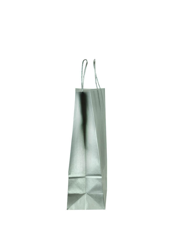 Bolsa de papel celulosa con asa torcida, color plata, 32X13X41 CM, 25 unidades