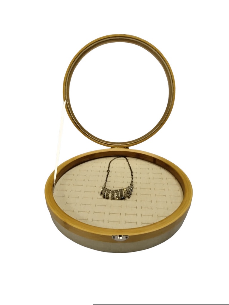 Expositor para Anillo con Tapa en Lino y Madera Redondo