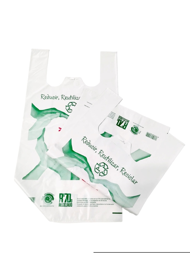 Bolsa de plástico blanca para camiseta con logo, 70% reciclada, 50X60 CM