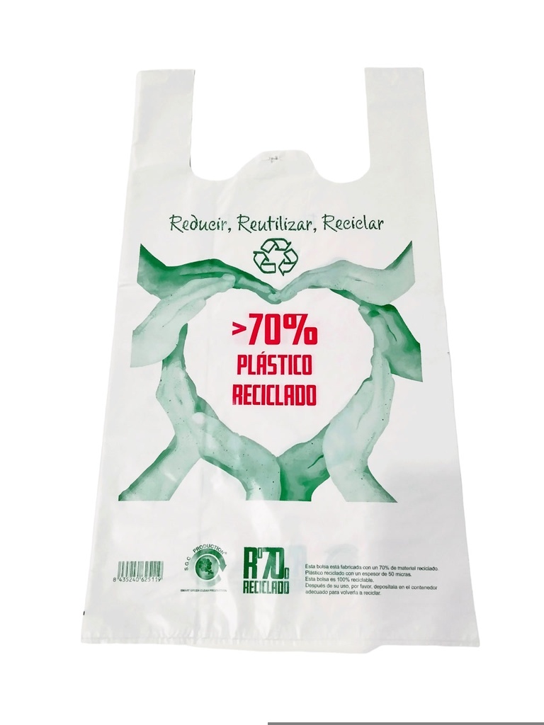 Bolsa de plástico blanca para camiseta con logo, 70% reciclada, 50X60 CM