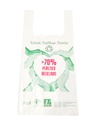 Bolsa de plástico estilo camiseta blanca con logo, 70% reciclada, 42X53 cm