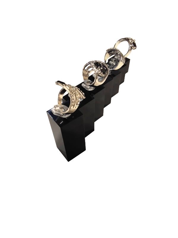 黑色方柱形亚克力七件套戒指架Expositor Joyería Acrilico Negro Columnas Cuadradas