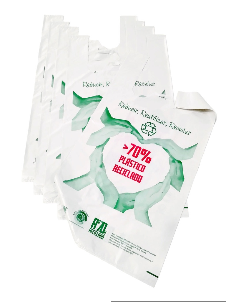 Bolsa de plástico camiseta blanca con logotipo 70% reciclado 50X60 CM