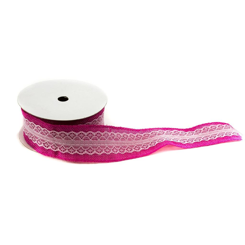 粉色蕾丝麻袋织带 9 M Cinta de Tela de Saco Rosa Con Puntilla 9m