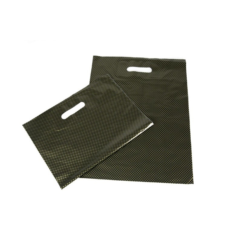 金点印花带手柄塑料袋Bolsas de plástico asa troquelada 35X45 cm puntos dorados