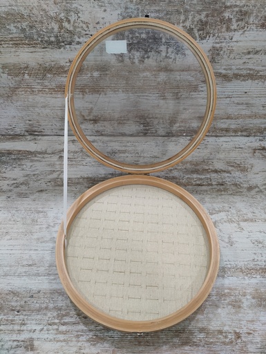 带盖圆形亚麻和木环展示架 Expositor para Anillo Con Tapa En Lino y Madera Redondo