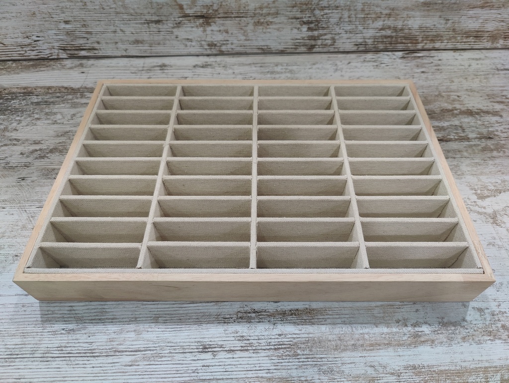 木+亚麻槽中的手链展示 Expositor de Bisuteria Madera+Lino