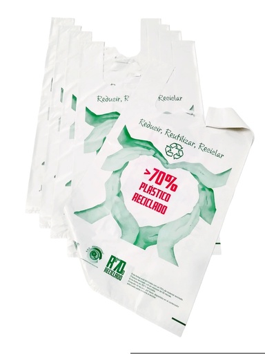 [0101057] Bolsa de plástico camiseta blanca con logotipo 70% reciclado 50X60 CM