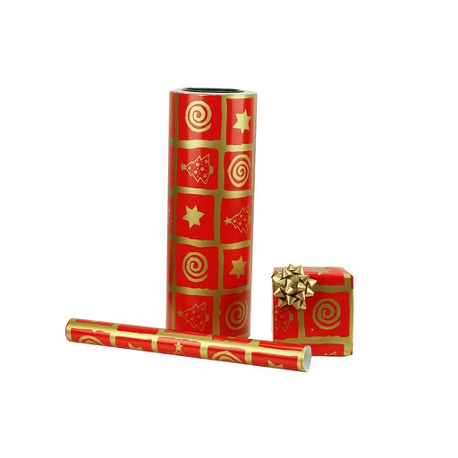 [014177] 大号圣诞礼品纸Papel Regalo Rojo Motivos Navideños Dorados