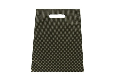 [010110] Bolsa de Plástico Asa Troquelada 25X35cm Punto Oro100 /Pq 10Pq/caja 
